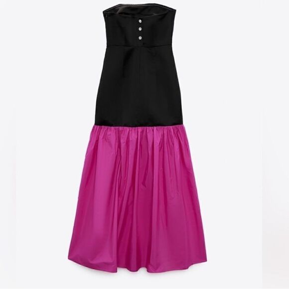Zara Pink & Black Color block Strapless Maxi Dress(Size Large) - Picture 2 of 6